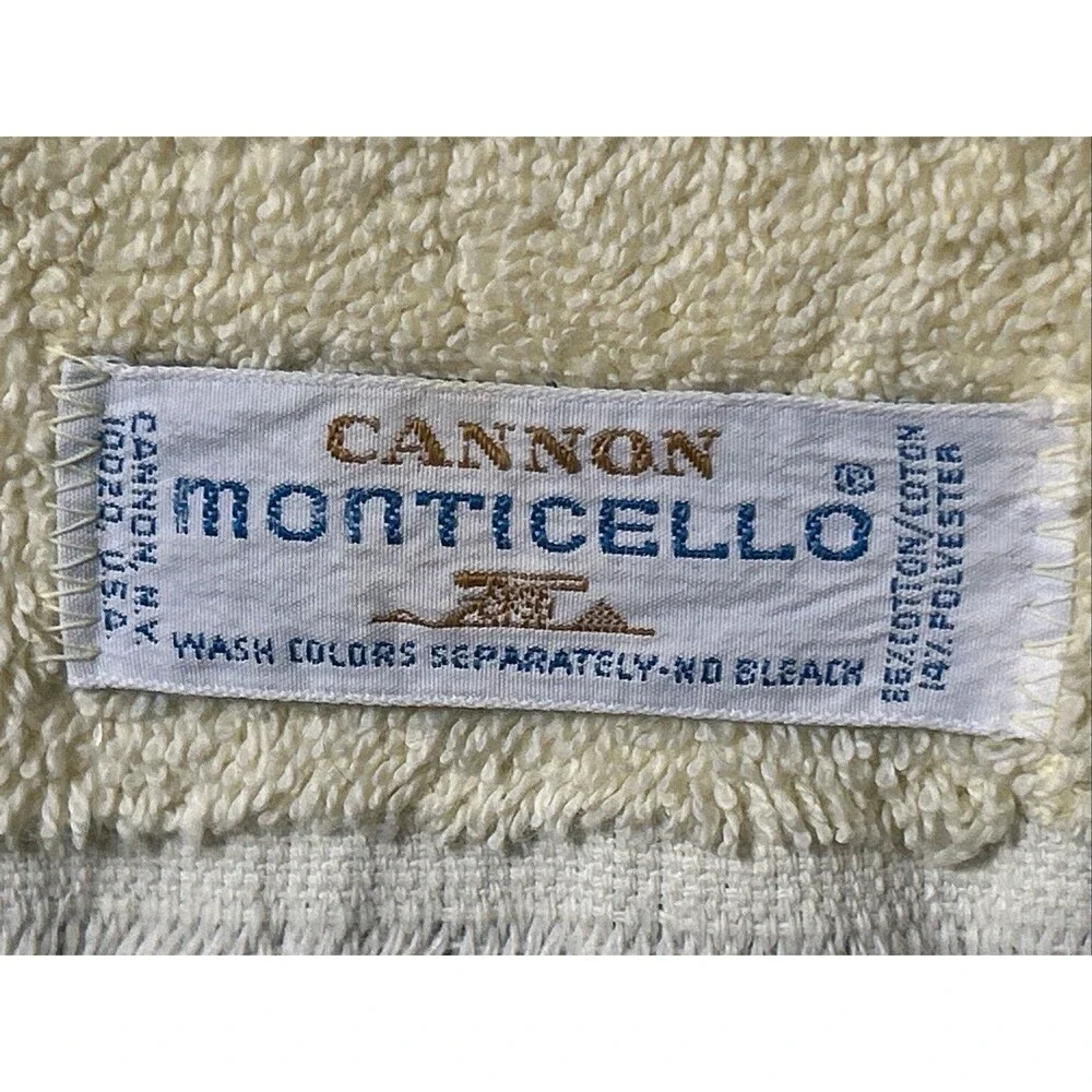 Vintage Cannon Monticello Yellow Fringed Bath Towel Floral Band MCM 41x21 USA